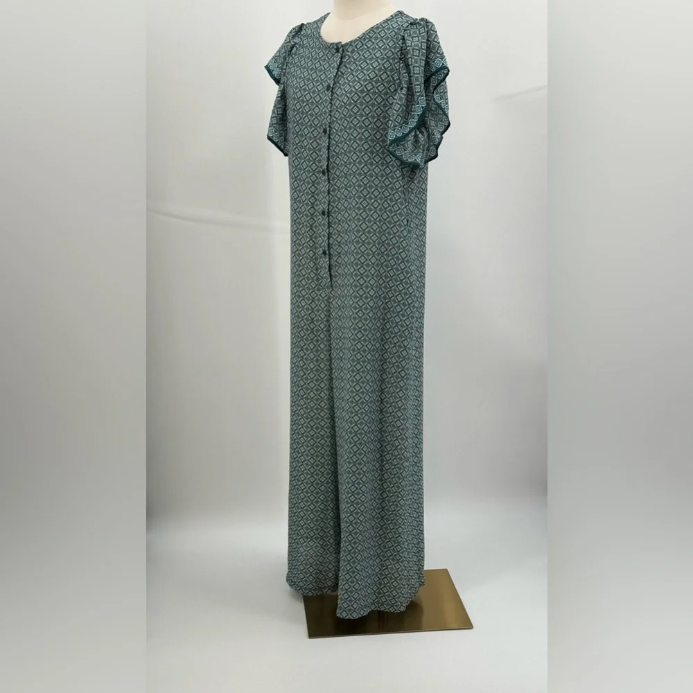 Max Studio Teal Geometric Print Flutter Sleeve Boho Wide Leg Jumpsuit Size XL - Picture 8 of 14